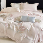Embroidered Cotton Bedding Set with Duvet Cover Sheet and Pillowcases