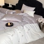 Floral Embroidery Cotton Bed Linen Set with Duvet Cover and Pillowcases
