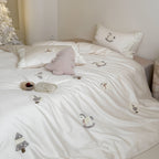 Floral Embroidery Cotton Bed Linen Set with Duvet Cover and Pillowcases