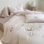 Floral Embroidery Cotton Bed Linen Set with Duvet Cover and Pillowcases