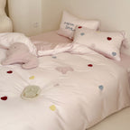 Floral Embroidery Cotton Bed Linen Set with Duvet Cover and Pillowcases