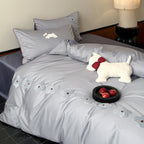 Floral Embroidery Cotton Bed Linen Set with Duvet Cover and Pillowcases