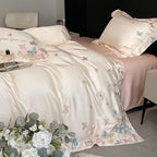 Tencel Embroidered Floral Bedding Set with Duvet Cover and Pillowcase