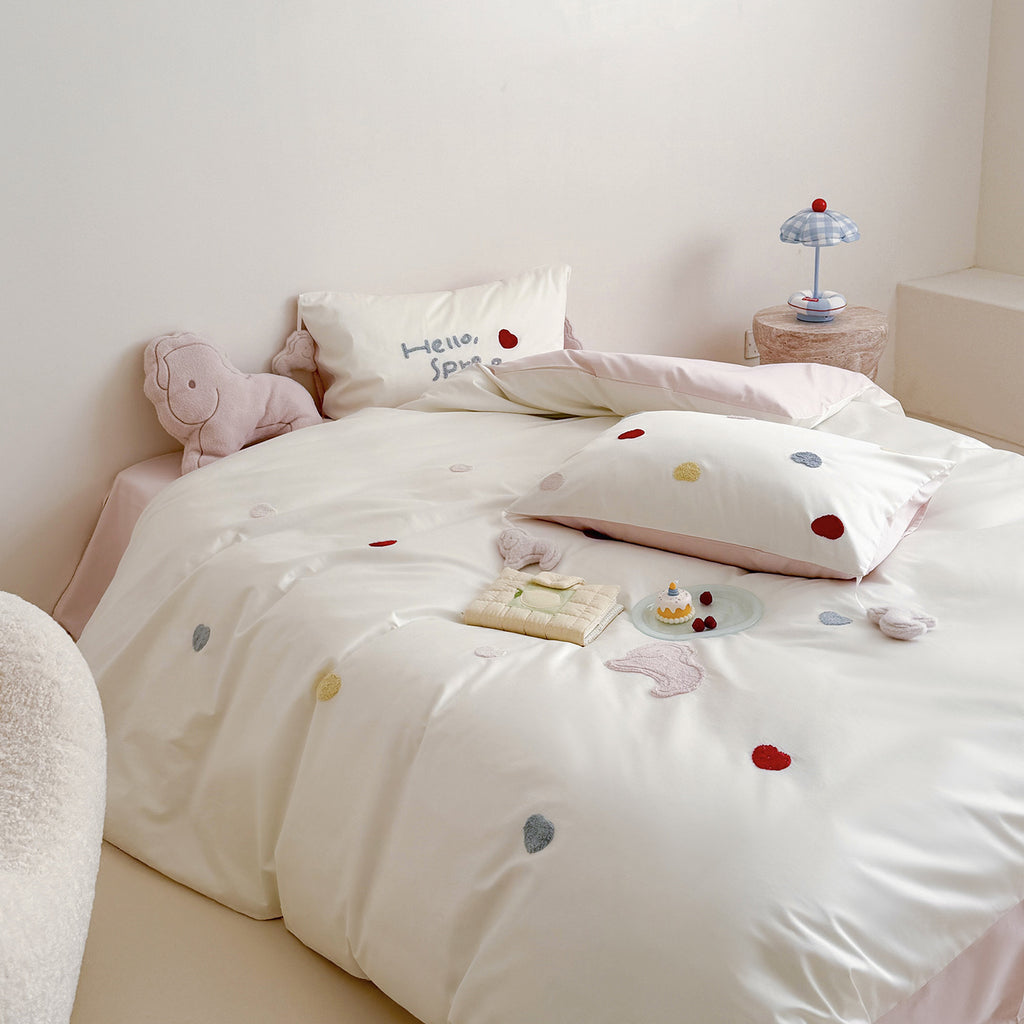 Floral Embroidery Cotton Bed Linen Set with Duvet Cover and Pillowcases