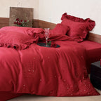Floral Embroidery Cotton Bed Linen Set with Duvet Cover and Pillowcases