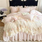Washed Cotton Ruffle Bedding Set with Duvet Cover Sheet and Pillowcases
