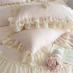 Washed Cotton Ruffle Bedding Set with Duvet Cover Sheet and Pillowcases