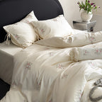 Floral Embroidery Cotton Bed Linen Set with Duvet Cover and Pillowcases