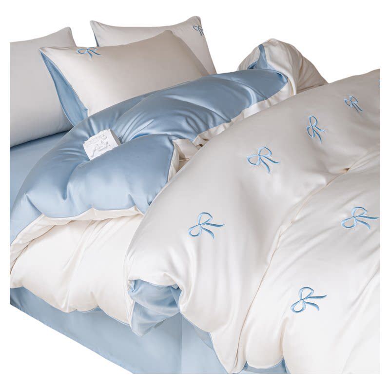 Bowknot Embroidery Satin Bedding Set