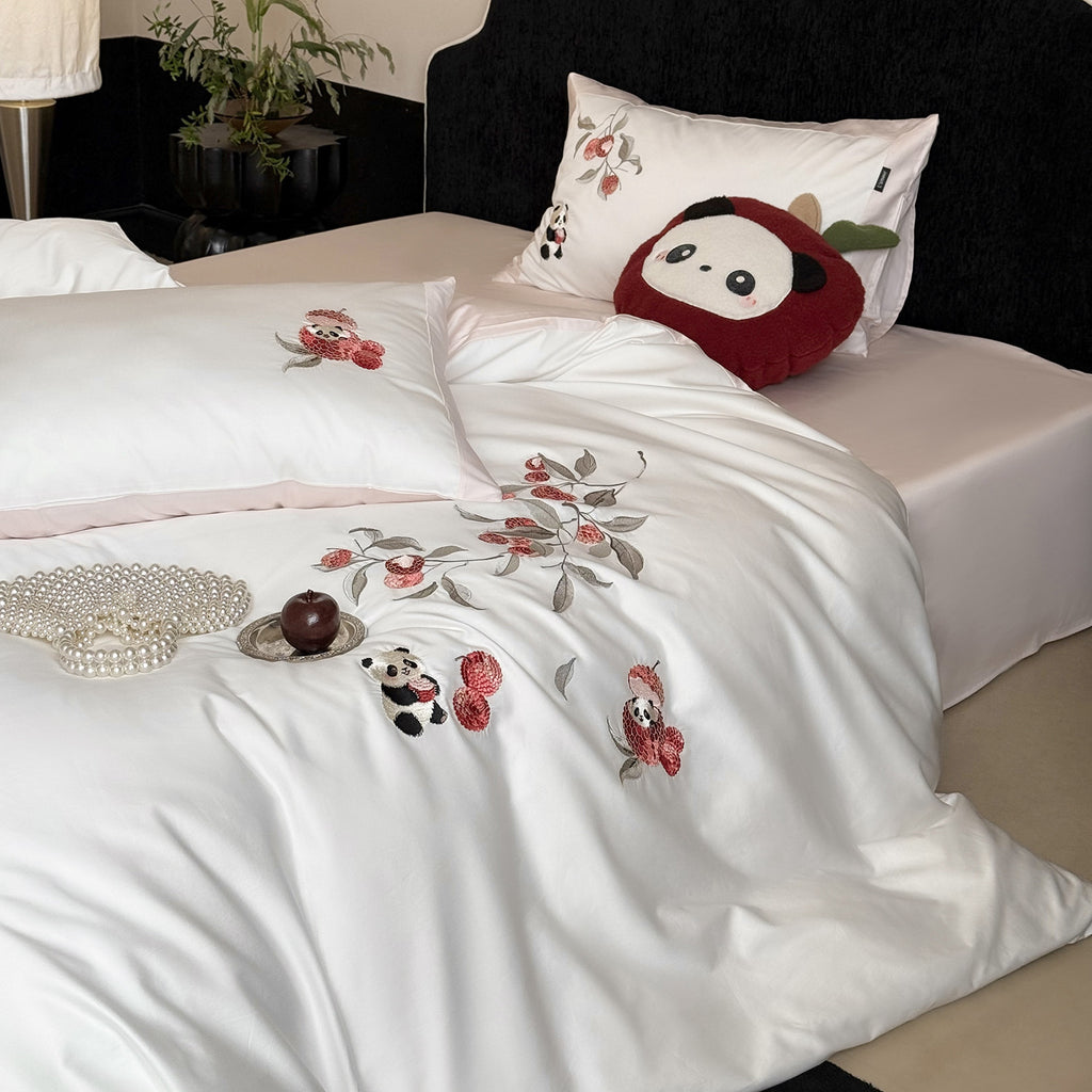 Floral Embroidery Cotton Bed Linen Set with Duvet Cover and Pillowcases