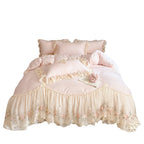 Washed Cotton Ruffle Bedding Set with Duvet Cover Sheet and Pillowcases
