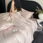 Floral Embroidery Cotton Bed Linen Set with Duvet Cover and Pillowcases
