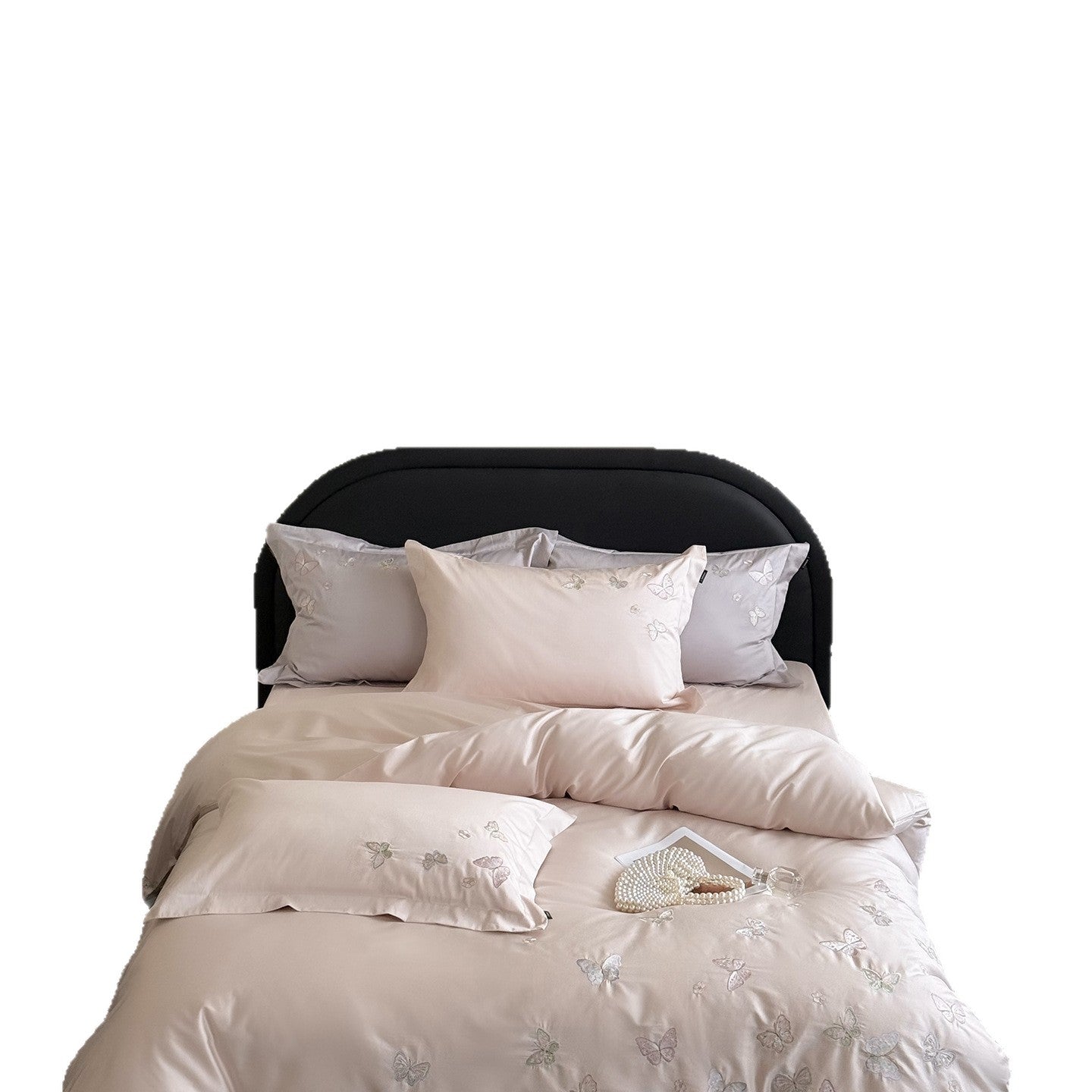 Long Staple Cotton Butterfly Embroidery Bedding Set with Duvet Cover Sheet and Pillowcases