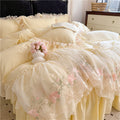 Washed Cotton Ruffle Bedding Set with Duvet Cover Sheet and Pillowcases