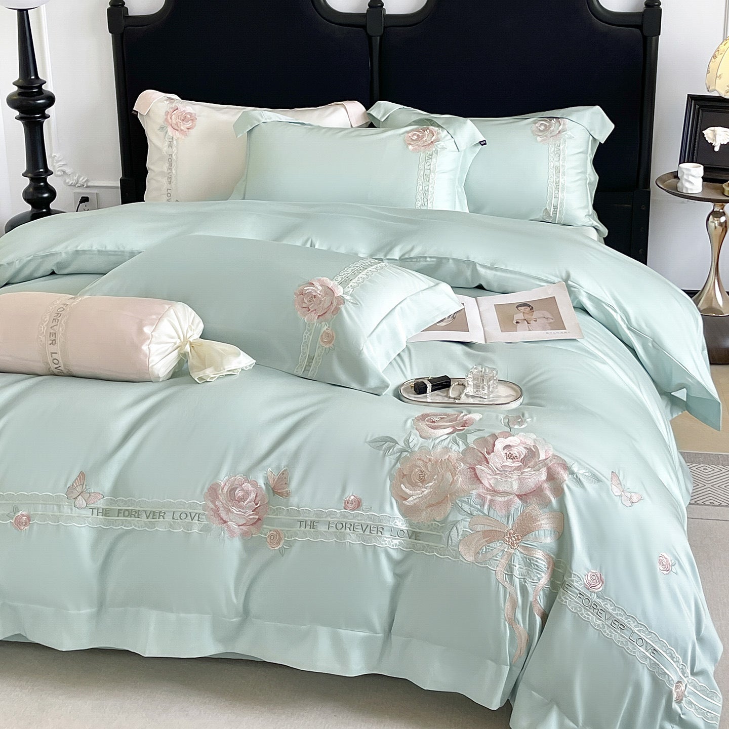 Embroidered Cotton Bedding Set with Duvet Cover Sheet and Pillowcases