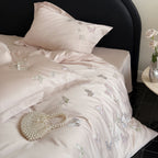Long Staple Cotton Butterfly Embroidery Bedding Set with Duvet Cover Sheet and Pillowcases
