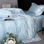 Tencel Embroidered Floral Bedding Set with Duvet Cover and Pillowcase