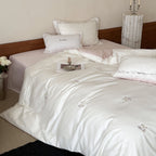 Floral Embroidery Cotton Bed Linen Set with Duvet Cover and Pillowcases