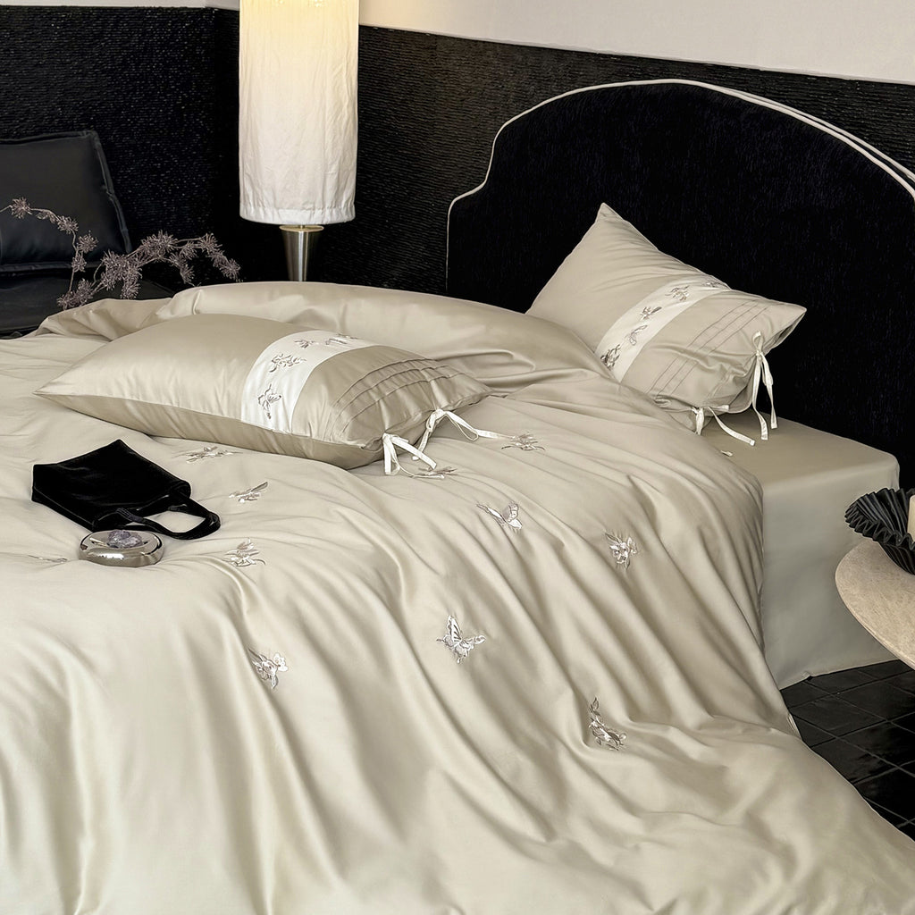 Floral Embroidery Cotton Bed Linen Set with Duvet Cover and Pillowcases