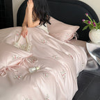 Floral Embroidery Cotton Bed Linen Set with Duvet Cover and Pillowcases