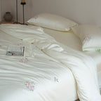 Tencel Botanical Embroidery Bedding Set with Duvet Cover Sheet and Pillowcases