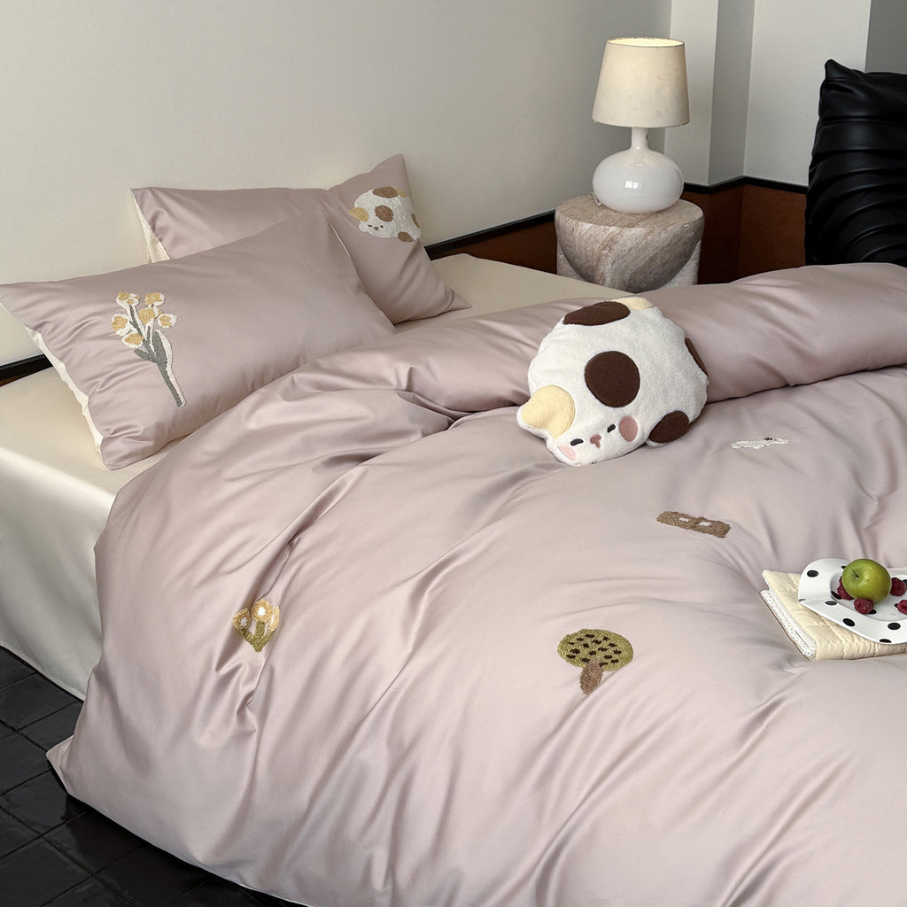 Floral Embroidery Cotton Bed Linen Set with Duvet Cover and Pillowcases