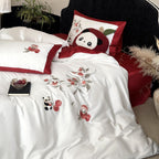Floral Embroidery Cotton Bed Linen Set with Duvet Cover and Pillowcases