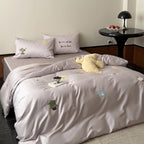 Floral Embroidery Cotton Bed Linen Set with Duvet Cover and Pillowcases