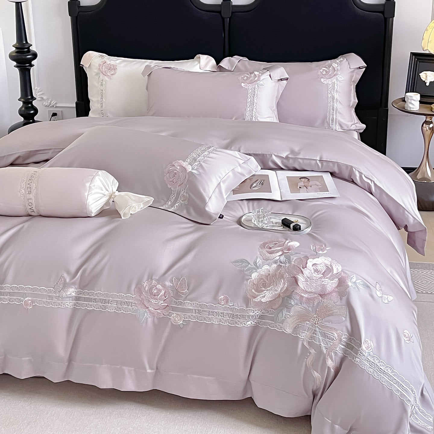 Embroidered Cotton Bedding Set with Duvet Cover Sheet and Pillowcases