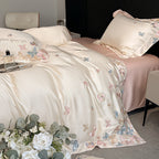 Tencel Embroidered Floral Bedding Set with Duvet Cover and Pillowcase