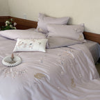 Floral Embroidery Cotton Bed Linen Set with Duvet Cover and Pillowcases