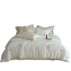 Tencel Botanical Embroidery Bedding Set with Duvet Cover Sheet and Pillowcases
