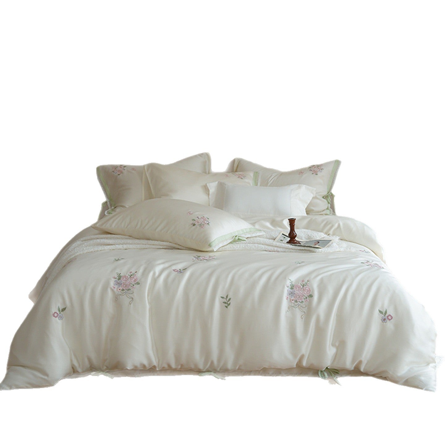 Tencel Botanical Embroidery Bedding Set with Duvet Cover Sheet and Pillowcases