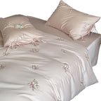 Floral Embroidery Cotton Bed Linen Set with Duvet Cover and Pillowcases