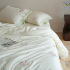 Tencel Botanical Embroidery Bedding Set with Duvet Cover Sheet and Pillowcases