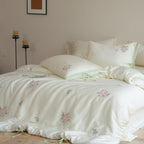 Tencel Botanical Embroidery Bedding Set with Duvet Cover Sheet and Pillowcases