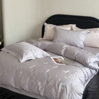 Long Staple Cotton Butterfly Embroidery Bedding Set with Duvet Cover Sheet and Pillowcases