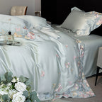 Tencel Embroidered Floral Bedding Set with Duvet Cover and Pillowcase
