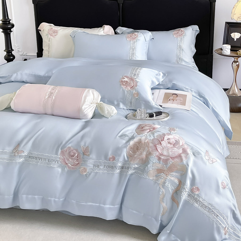 Embroidered Cotton Bedding Set with Duvet Cover Sheet and Pillowcases
