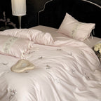 Floral Embroidery Cotton Bed Linen Set with Duvet Cover and Pillowcases
