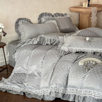 Ruffle Edge Bedding Set with Duvet Cover Sheet and Pillowcases